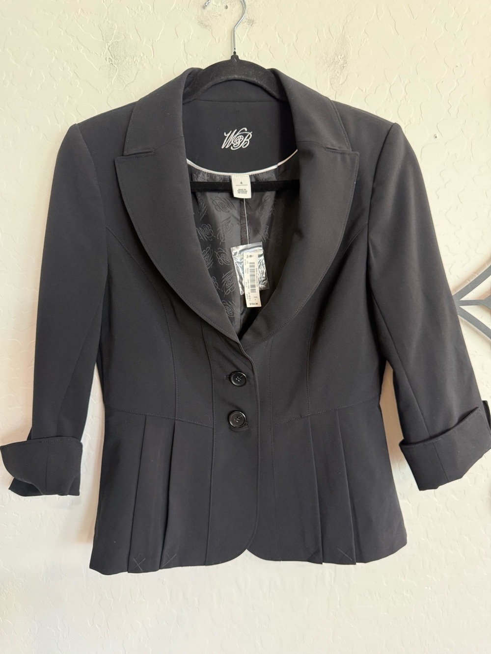 WHBM White House Black Market NWT Pleated Peplum Signature Blazer Black Size 4